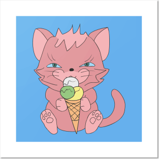 Cat with ice cream Posters and Art